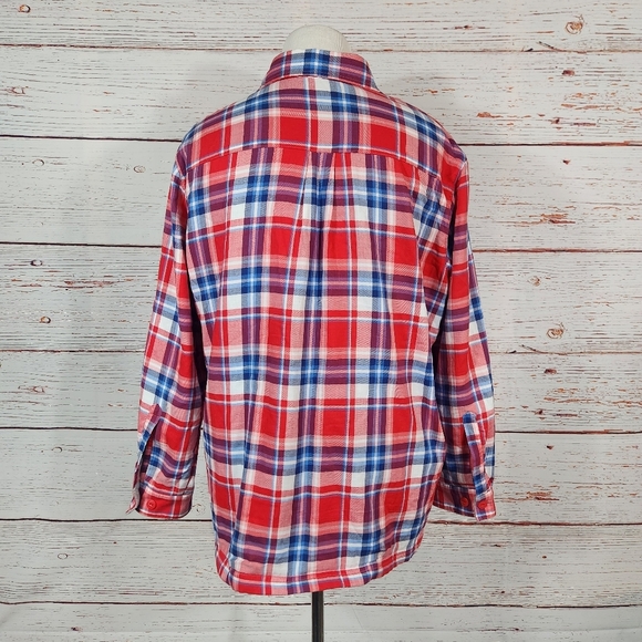 LL Bean Red Plaid Fleece Lined Flannel Size XL Petite - Picture 4 of 7
